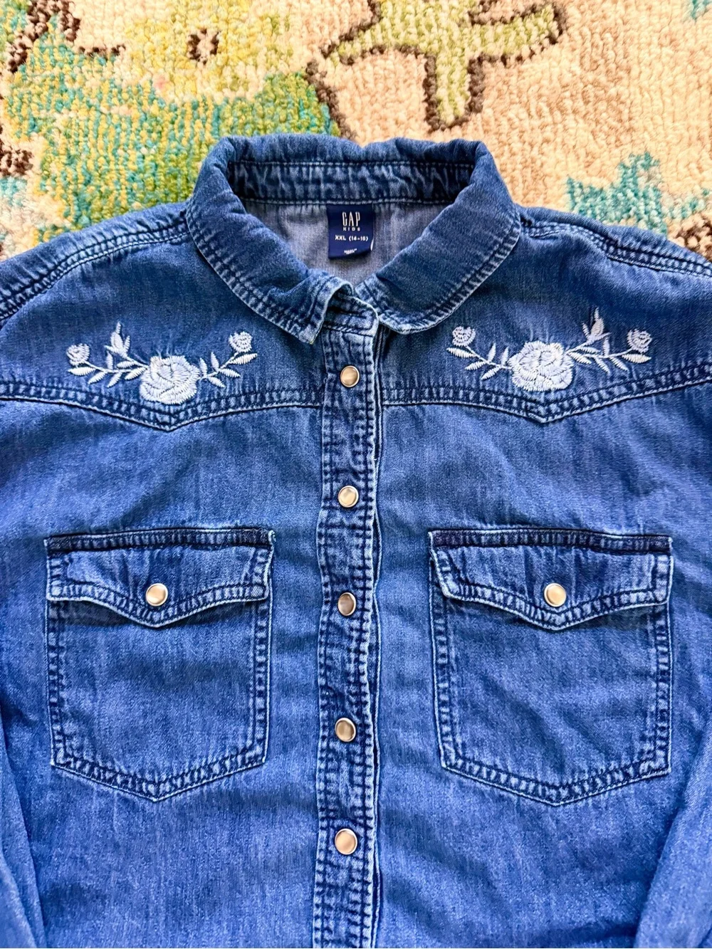 GAP Girls Denim Button Up Denim Rose Western Top